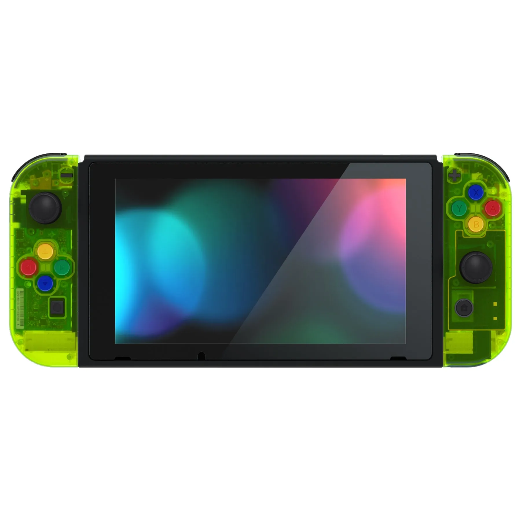 eXtremeRate Clear Lime Green Back Plate for NS Switch Console, NS Joycon Handheld Controller Housing with Full Set Buttons, DIY Replacement Shell for Nintendo Switch - QM511