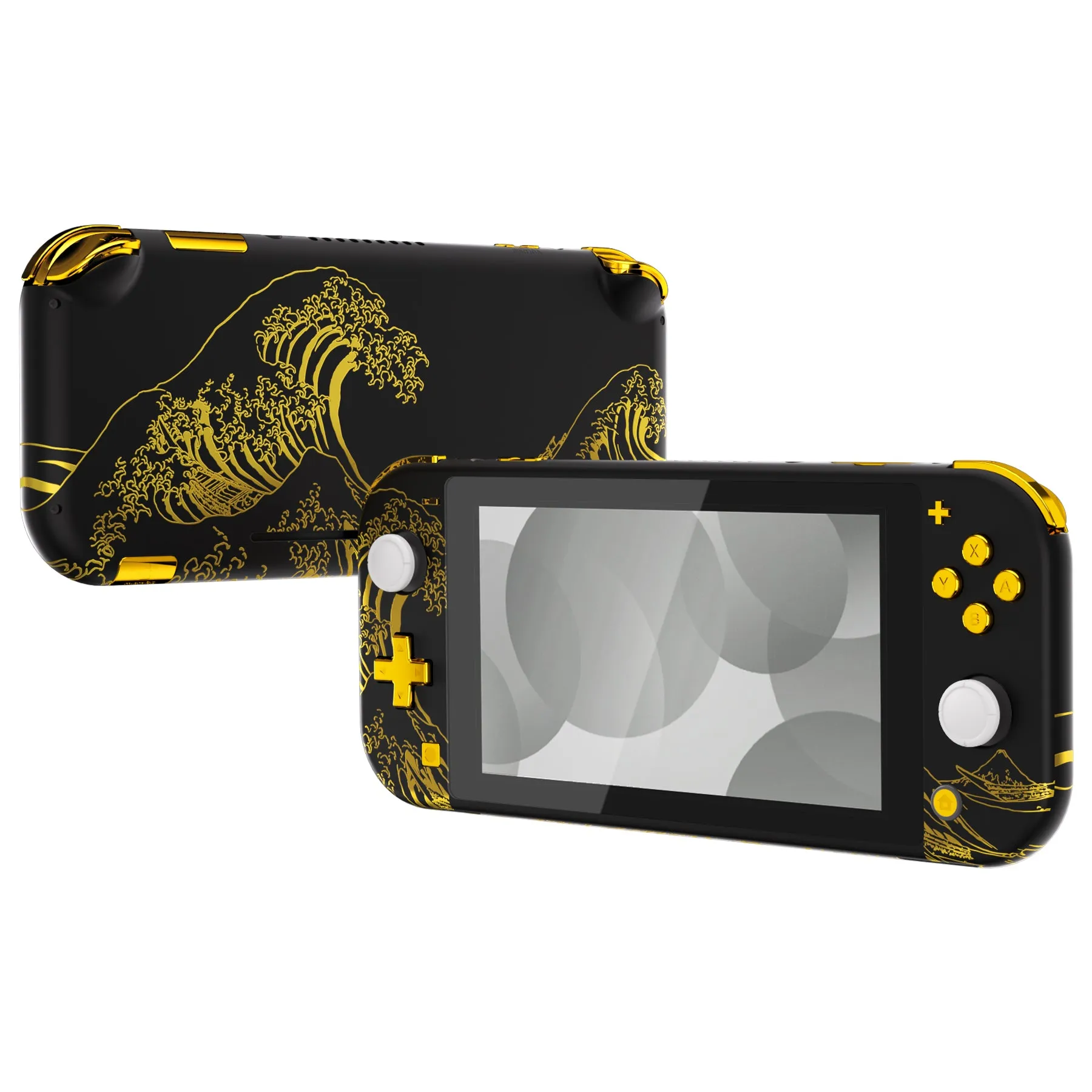 eXtremeRate The Great GOLDEN Wave Off Kanagawa - Black DIY Replacement Shell for Nintendo Switch Lite, NSL Handheld Controller Housing with Screen Protector, Custom Case Cover for Nintendo Switch Lite - DLT142