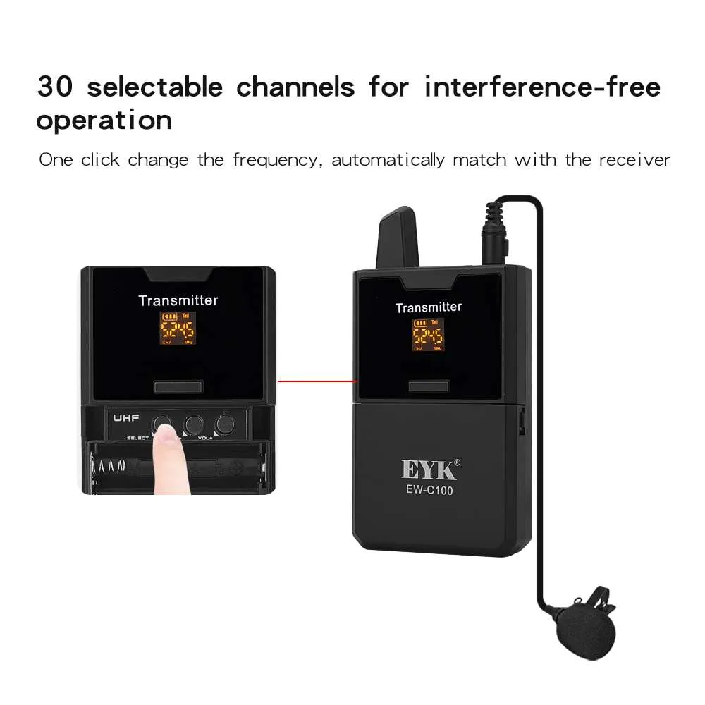 EYK EW-C100 Camera Mic Wireless Lavalier Microphone for Vlog Live Stream