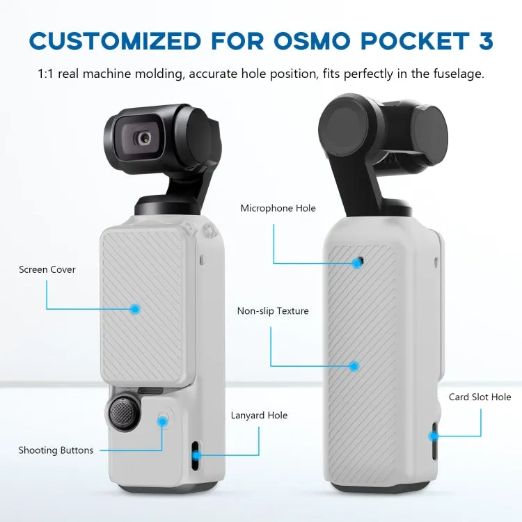 For DJI OSMO Pocket 3 PULUZ  2 in 1 Silicone Cover Case Set with Strap (Grey)