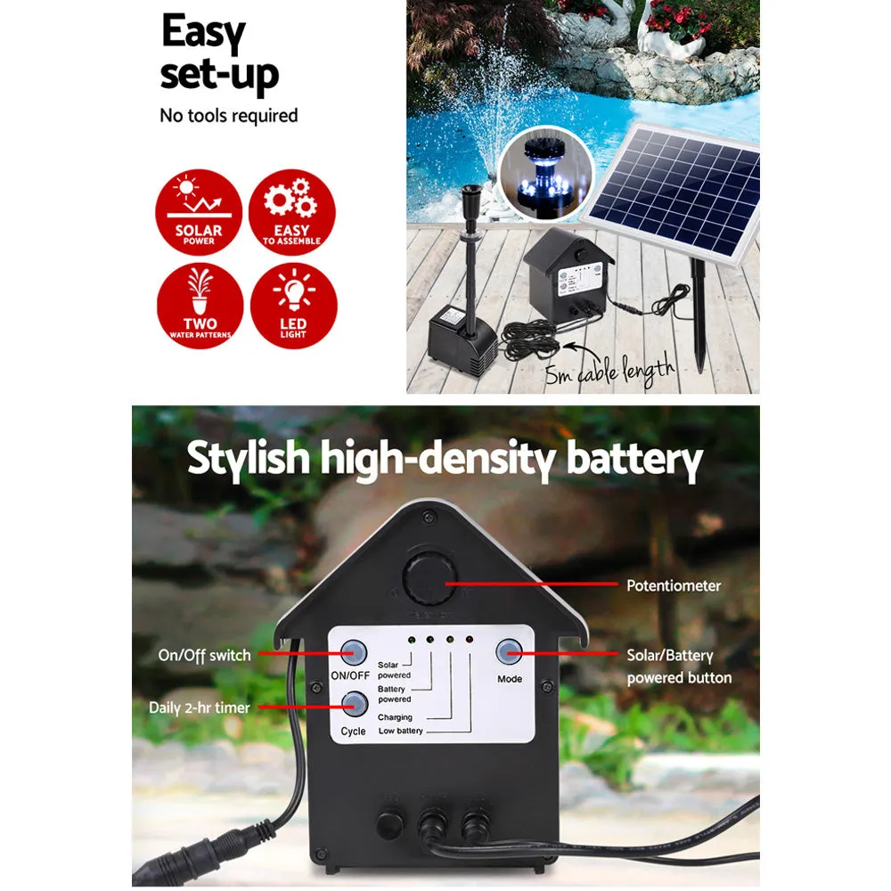 Gardeon Solar Pond Pump Submersible Water Fountain with Battery Kit LED Lights 6.6FT