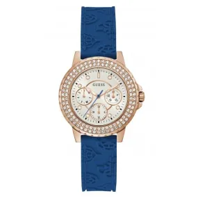 Guess Ladies Crown Jewel Silicone Rose Gold Watch GW0411L2