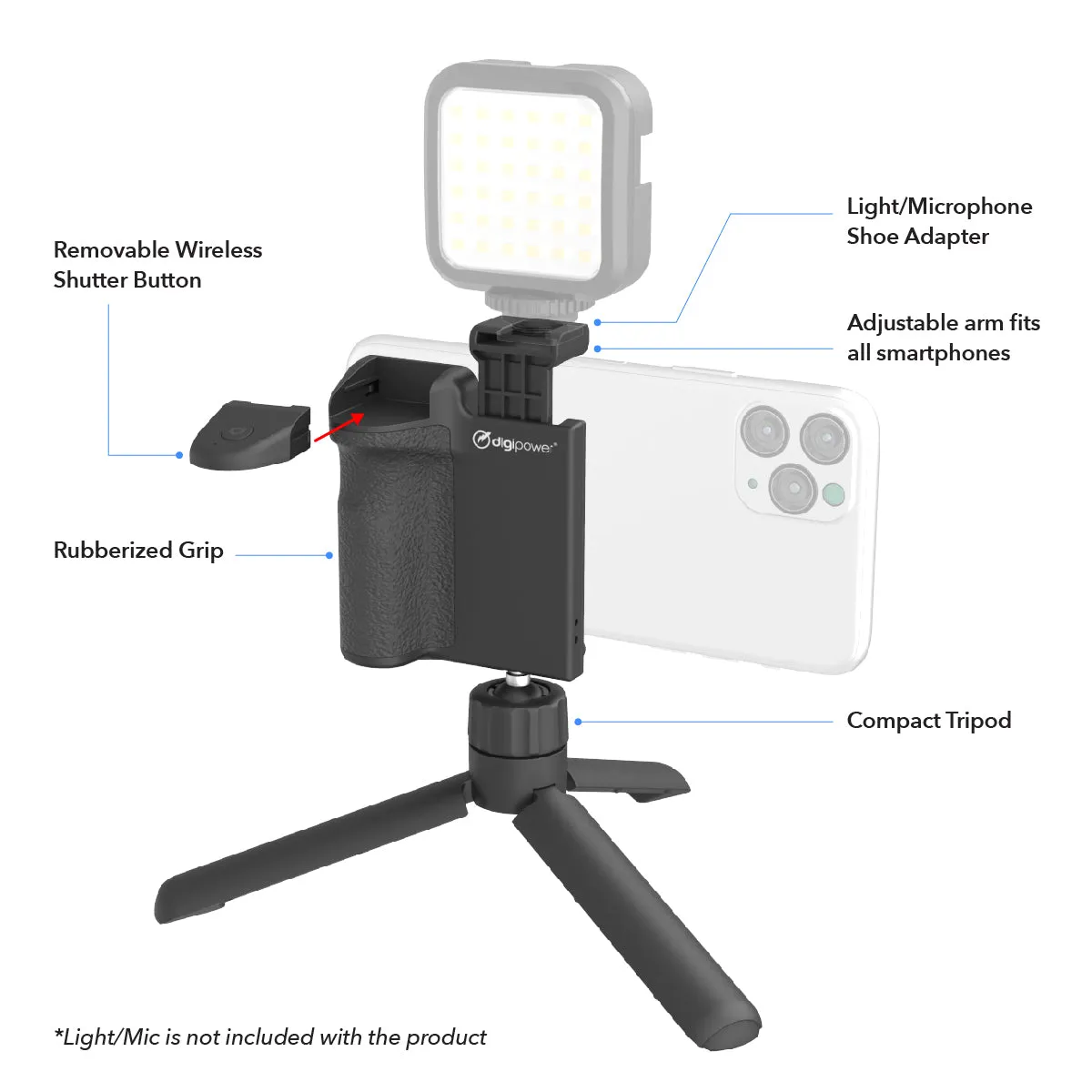 Hand-Held Pocket Grip Stabilizer with Removable Wireless Shutter Remote