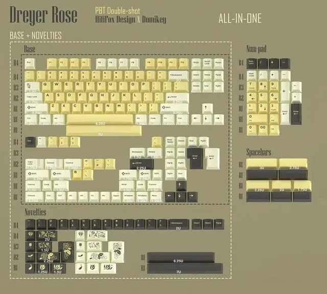 Hififox x Domikey Amoniru Keycap Cherry Profile PBT DoubleshotsSet for keyboard Rainy75 EZ60 EZ63 Made68 Yellow Chinese Rose