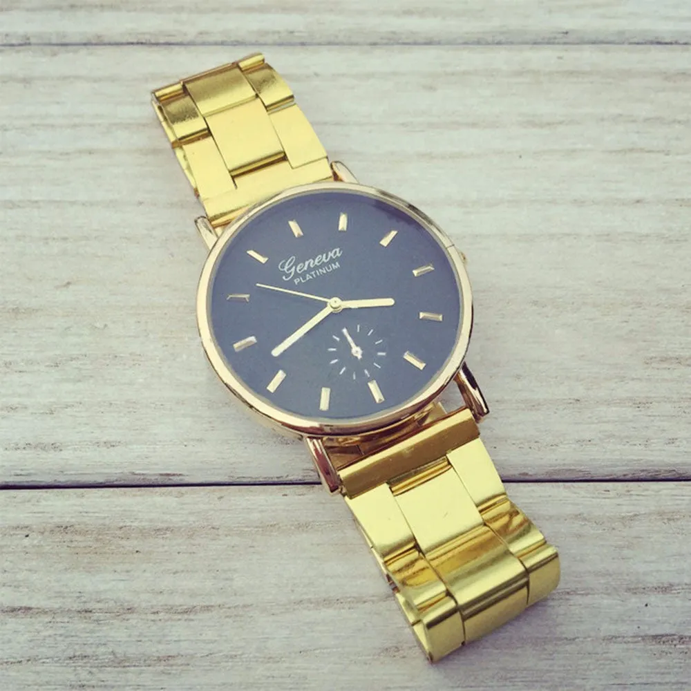 Hot Fashion Gold Watch Luxury Geneva Brand Full Steel Casual Quartz Couple Wristwatches