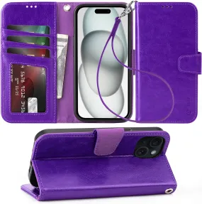 i Phone 16 Pro Max Plus Case Card Holder  Wrist Strap Wallet Flip Cover