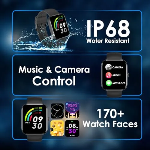 Itel Smartwatch 1ES with Large 1.7 HD IPS Display | Digital Crown | up to 15 Day Battery | IP68 Water Resistant | SpO2 & HR Sensor | 170  Watch Faces