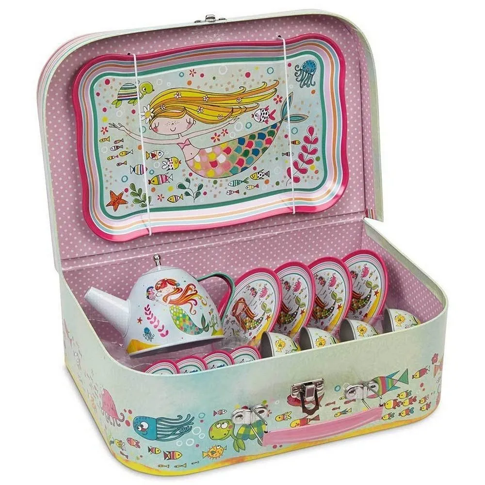 Jewelkeeper 15 piece Mermaid Tin Tea Set