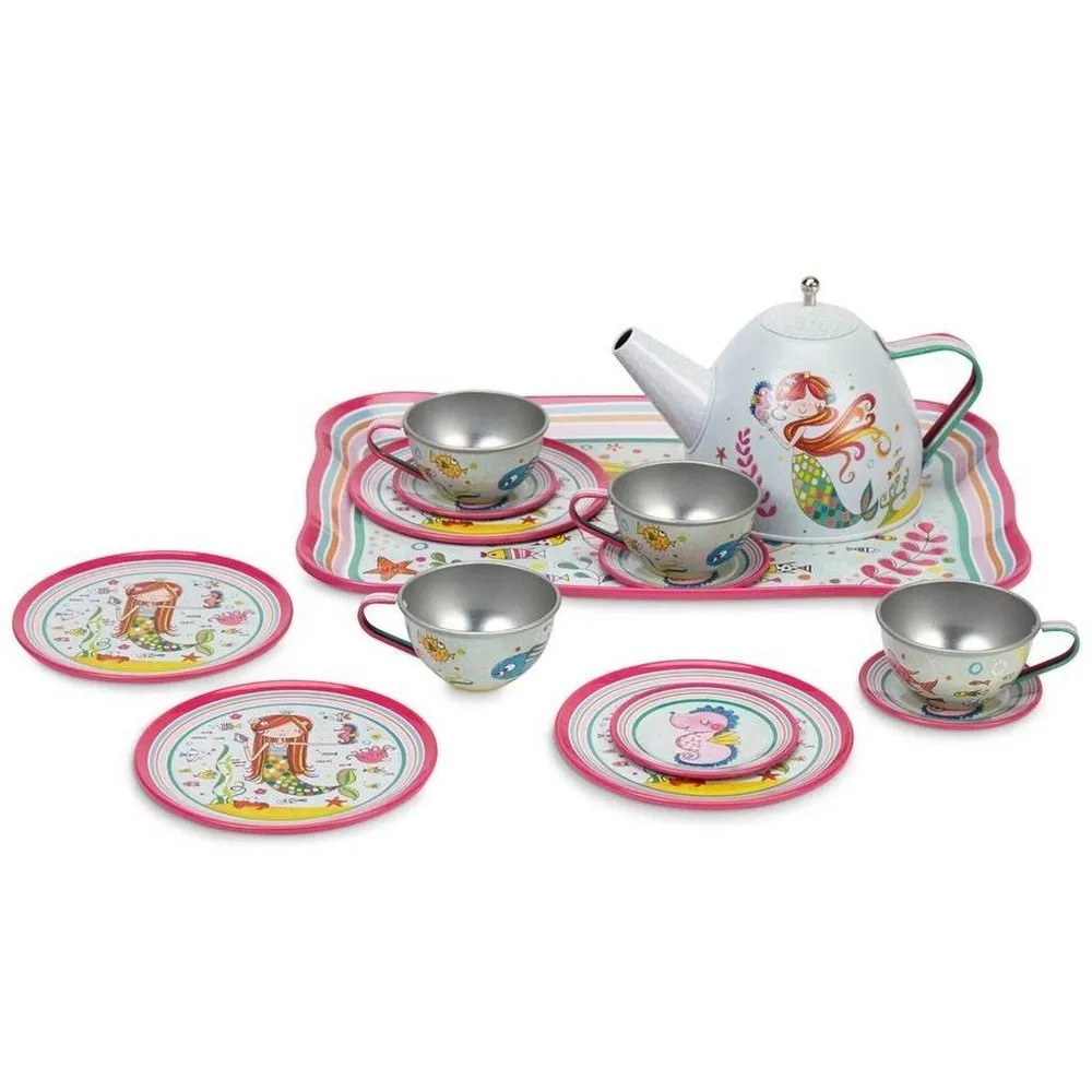 Jewelkeeper 15 piece Mermaid Tin Tea Set