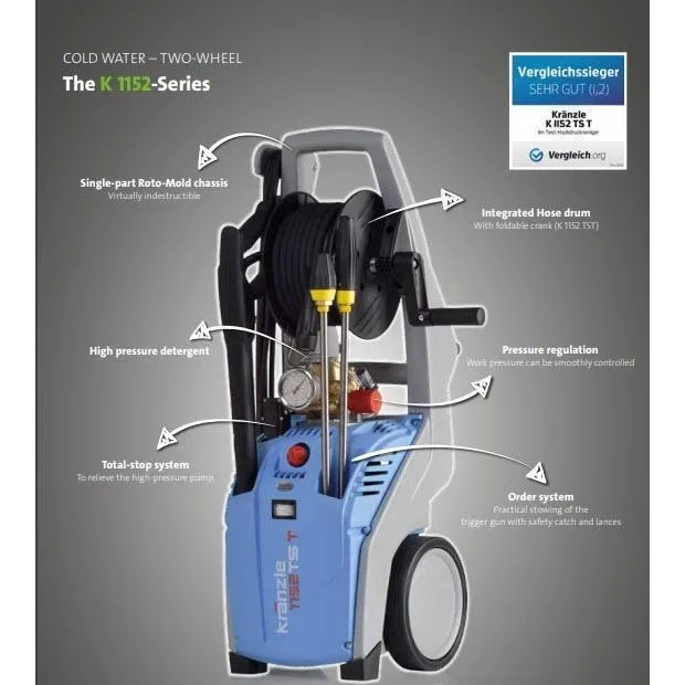 Kranzle K1152TST Pressure Washer with BAR Short Trigger Gun & Snow Foam Cannon Package (*)