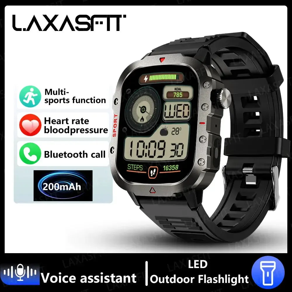 LAXASFIT Outdoor Sports Smart Watch 2.01 inch HD Screen LED Flashlight Bluetooth Talking Smart Watch for Men Women Holiday Gifts