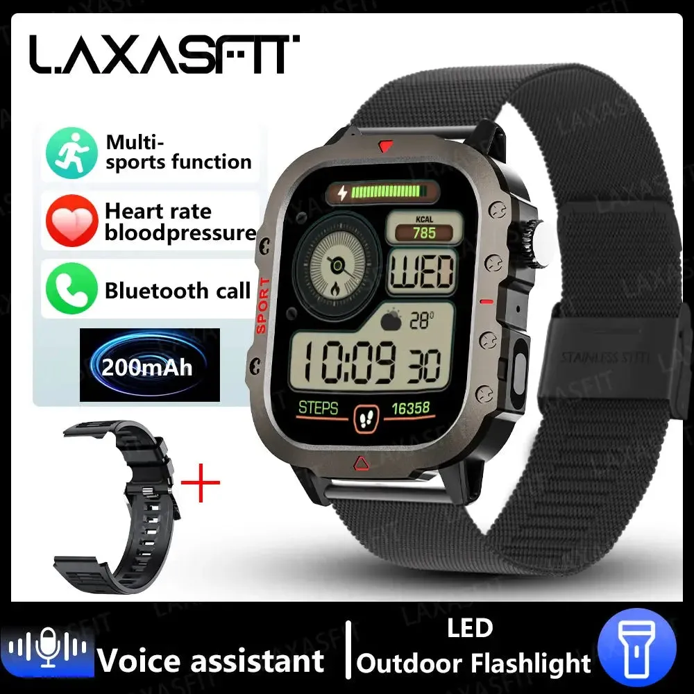 LAXASFIT Outdoor Sports Smart Watch 2.01 inch HD Screen LED Flashlight Bluetooth Talking Smart Watch for Men Women Holiday Gifts