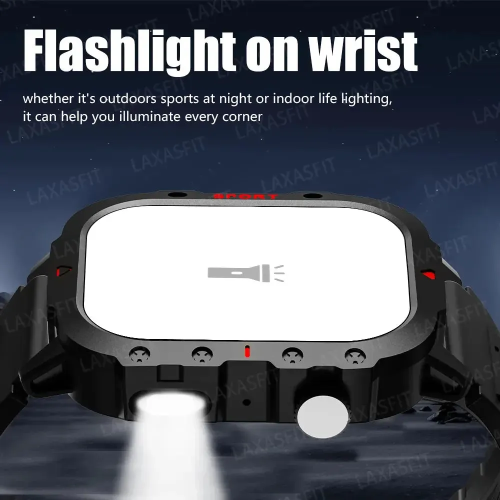 LAXASFIT Outdoor Sports Smart Watch 2.01 inch HD Screen LED Flashlight Bluetooth Talking Smart Watch for Men Women Holiday Gifts