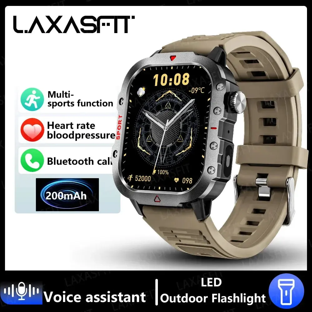 LAXASFIT Outdoor Sports Smart Watch 2.01 inch HD Screen LED Flashlight Bluetooth Talking Smart Watch for Men Women Holiday Gifts