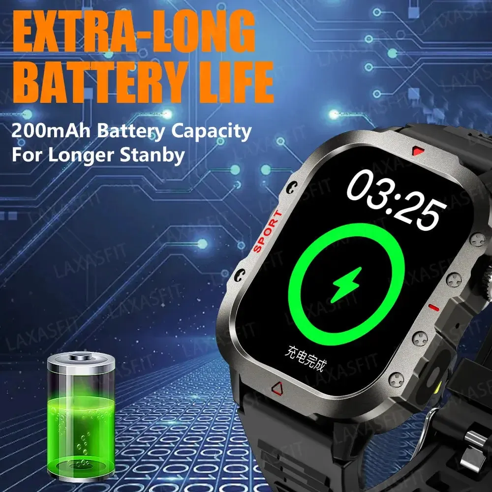 LAXASFIT Outdoor Sports Smart Watch 2.01 inch HD Screen LED Flashlight Bluetooth Talking Smart Watch for Men Women Holiday Gifts