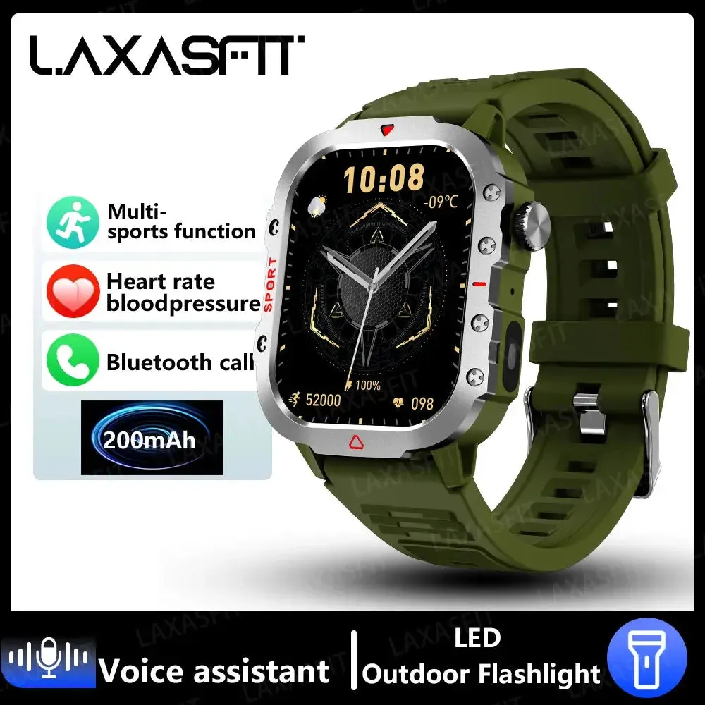 LAXASFIT Outdoor Sports Smart Watch 2.01 inch HD Screen LED Flashlight Bluetooth Talking Smart Watch for Men Women Holiday Gifts