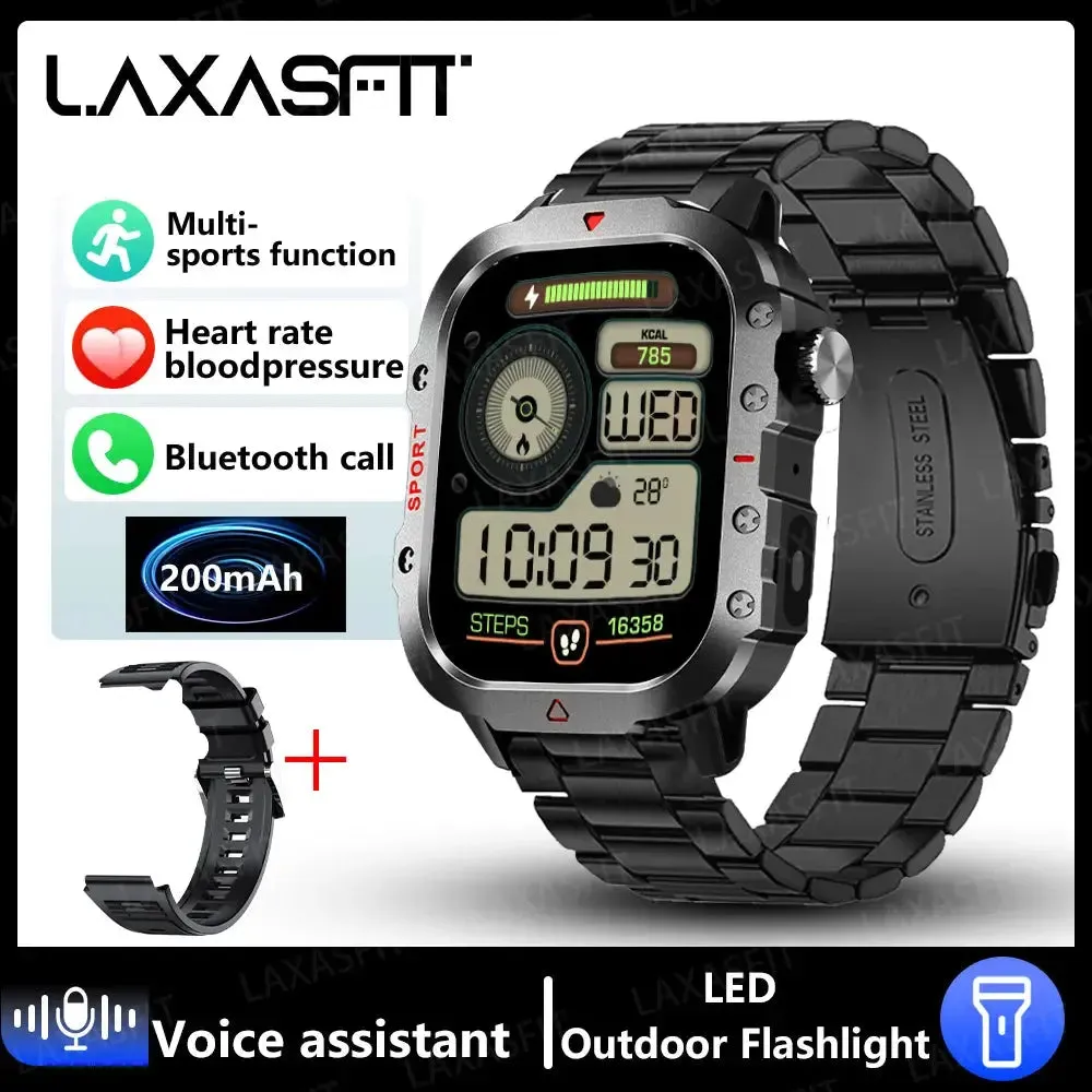 LAXASFIT Outdoor Sports Smart Watch 2.01 inch HD Screen LED Flashlight Bluetooth Talking Smart Watch for Men Women Holiday Gifts