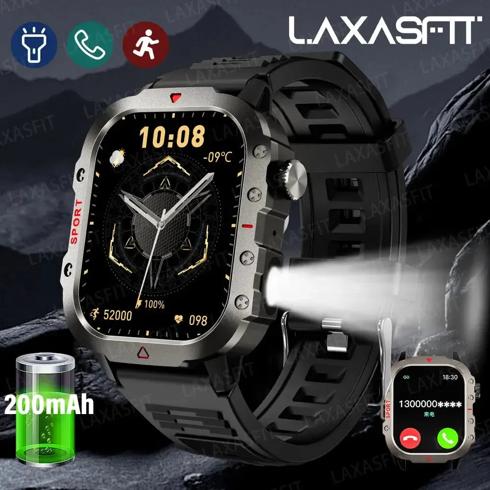 LAXASFIT Outdoor Sports Smart Watch 2.01 inch HD Screen LED Flashlight Bluetooth Talking Smart Watch for Men Women Holiday Gifts