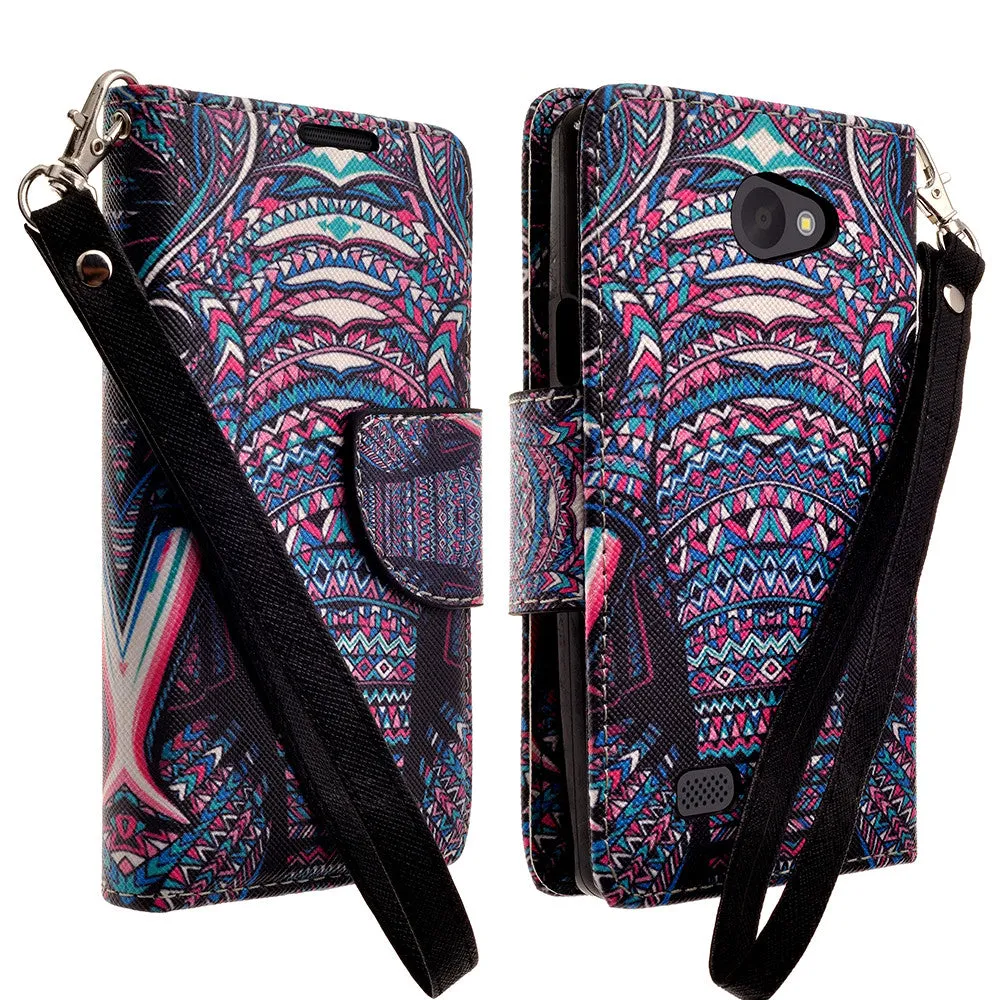 LG Lancet | VW820 Case, Wrist Strap Magnetic Flip Fold[Kickstand] Pu Leather Wallet Case with ID & Card Slots - Tribal Elephant