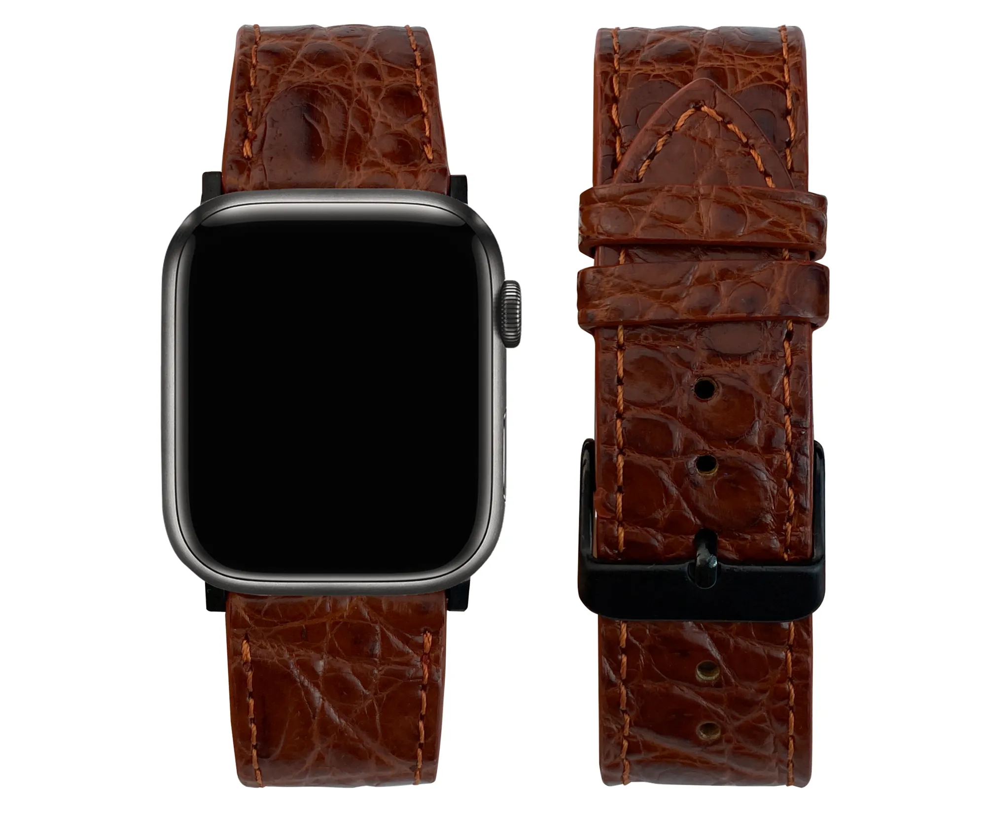 Light Brown Flat Alligator Leather Strap For Apple Watch Ultra Series 8 7 6 5 4 3 SE | AW-25