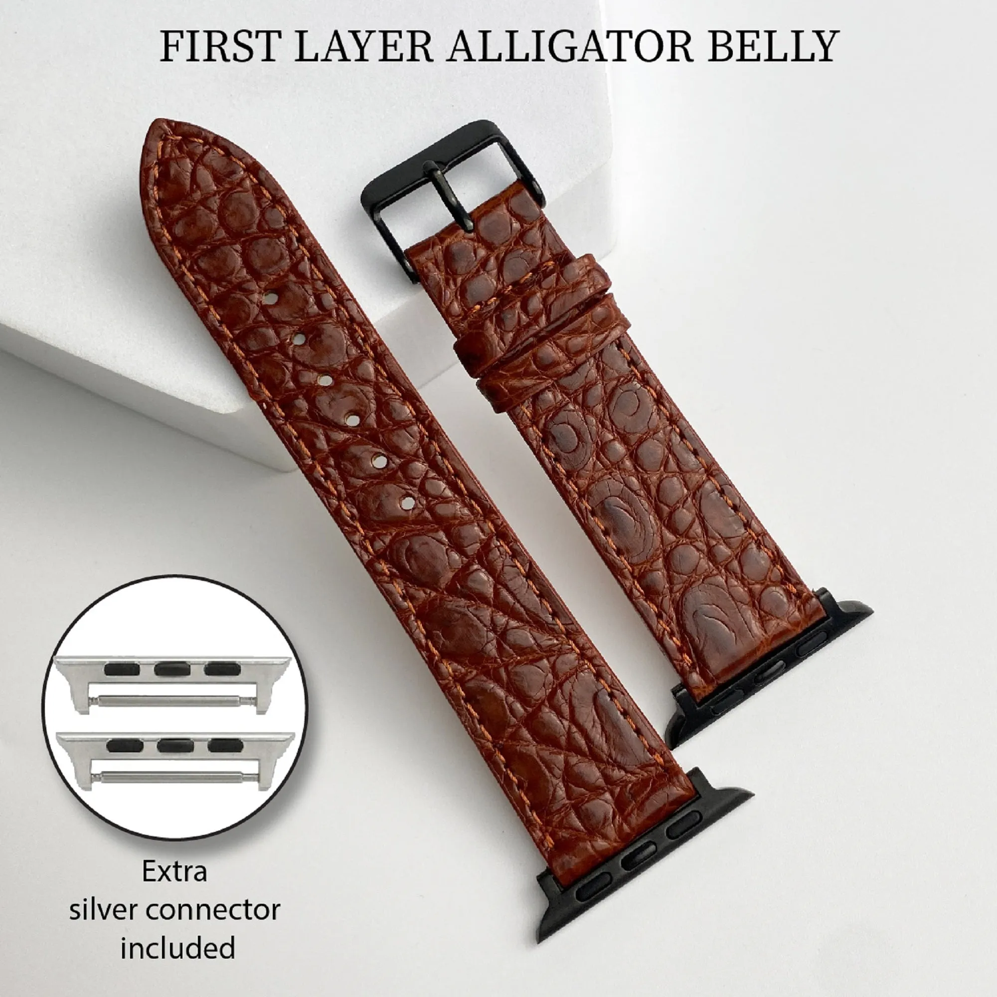 Light Brown Flat Alligator Leather Strap For Apple Watch Ultra Series 8 7 6 5 4 3 SE | AW-25