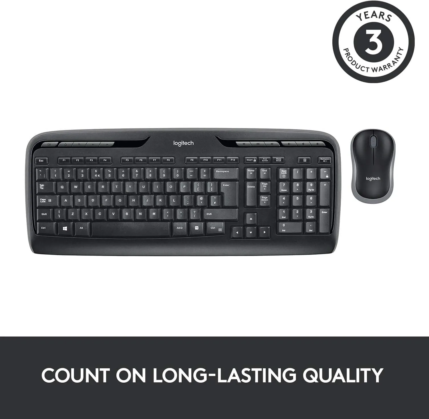 Logitech MK330 Wireless Keyboard and Mouse Combo for Windows - QWERTY UK Layout - Black