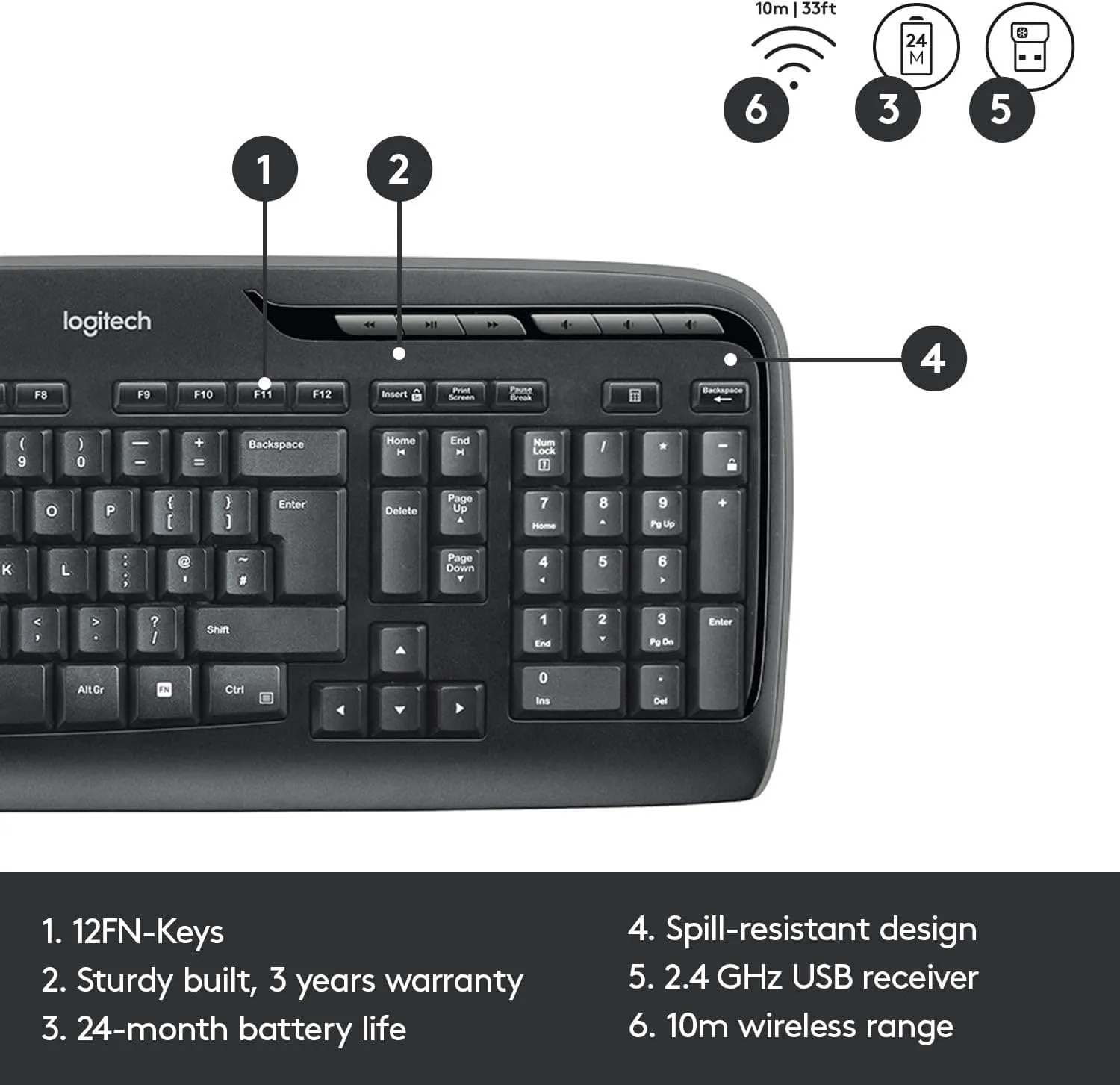 Logitech MK330 Wireless Keyboard and Mouse Combo for Windows - QWERTY UK Layout - Black