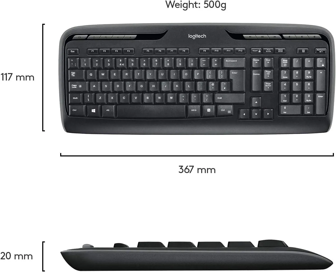 Logitech MK330 Wireless Keyboard and Mouse Combo for Windows - QWERTY UK Layout - Black