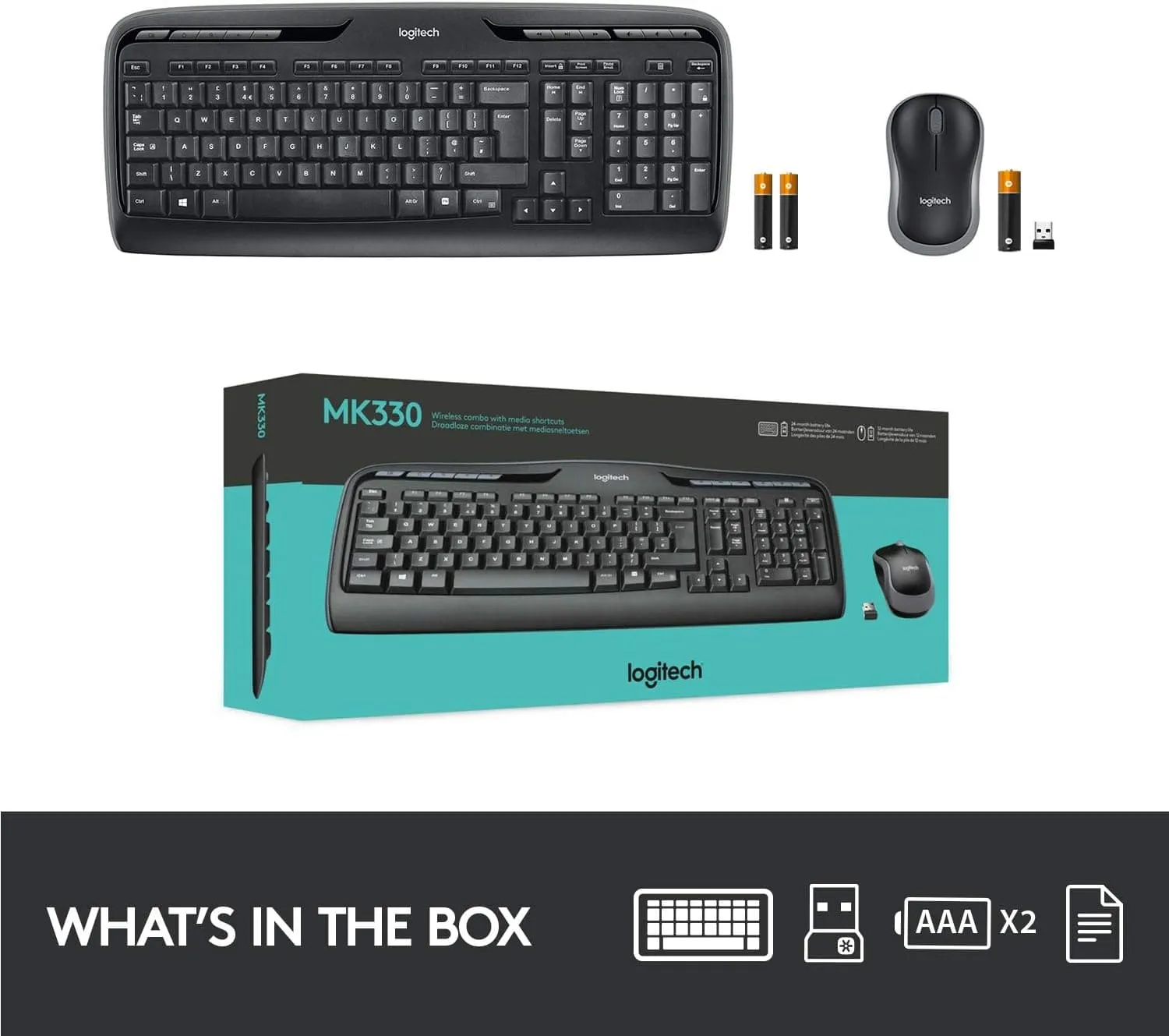 Logitech MK330 Wireless Keyboard and Mouse Combo for Windows - QWERTY UK Layout - Black