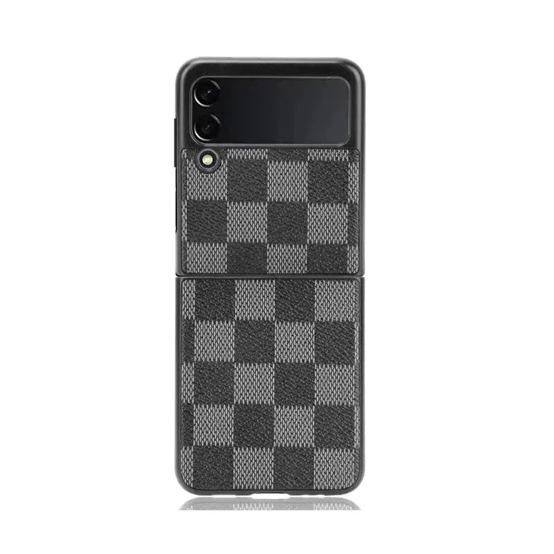 Luxury Lattice Pattern PU Hard Back Cover Case For Samsung Z Flip 4 - Black