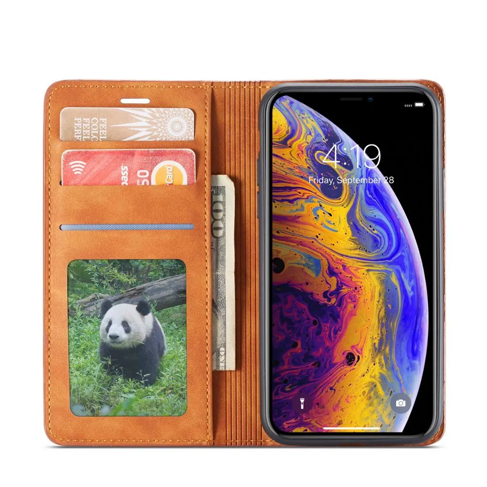 luxury Leather wallet Phone Case For iPhone 6 6S 7 8 Plus XR X XS Max Case Magnetic Card slot Flip Stand Cover Coque Funda etui