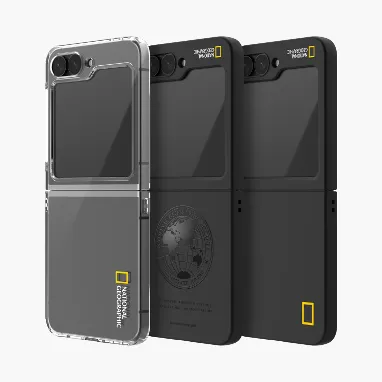 Nat Geo Galaxy Z Flip 6 Back Cover Case | Front Glass Slim Fit Case  - Global Seal (Black)