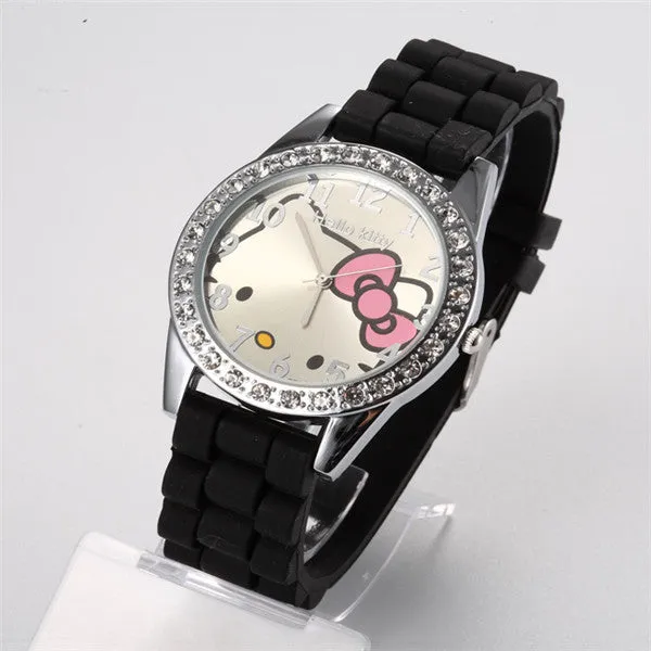 New Arrived hello kitty cartoon watches silicone girls kids quartz wristwatch women child mujer watches hot sale fashion relojes