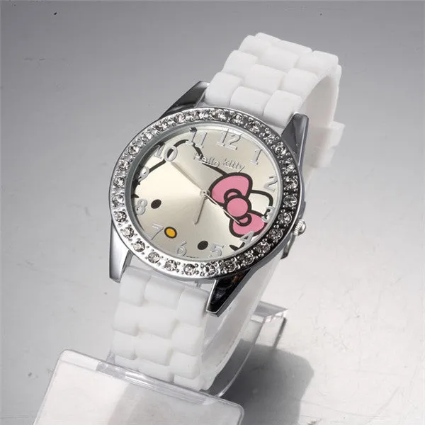 New Arrived hello kitty cartoon watches silicone girls kids quartz wristwatch women child mujer watches hot sale fashion relojes