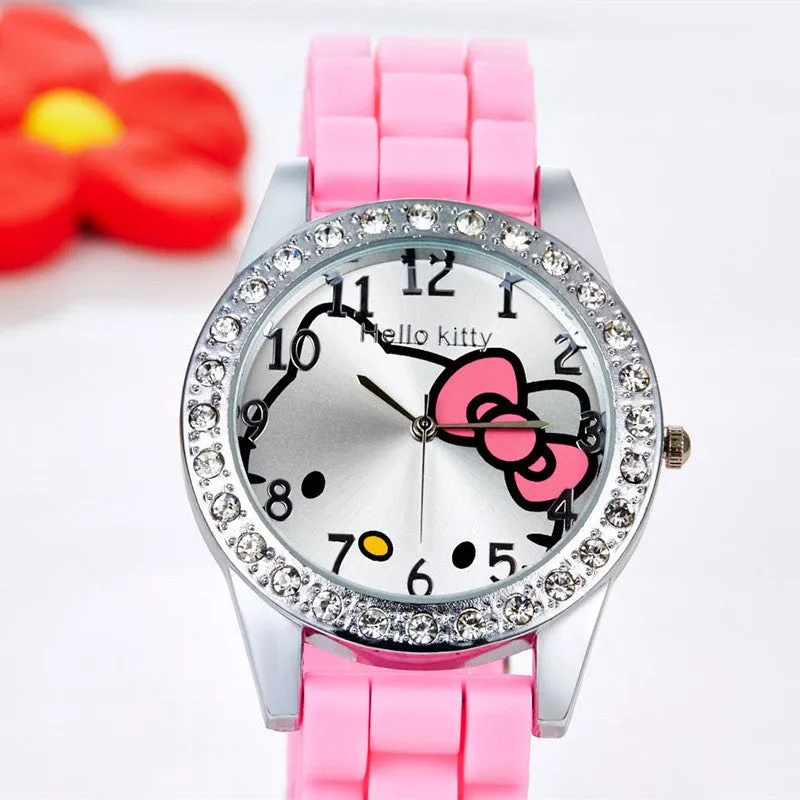 New Arrived hello kitty cartoon watches silicone girls kids quartz wristwatch women child mujer watches hot sale fashion relojes