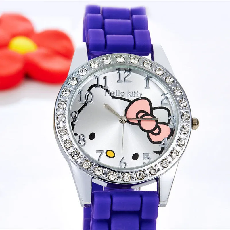 New Arrived hello kitty cartoon watches silicone girls kids quartz wristwatch women child mujer watches hot sale fashion relojes