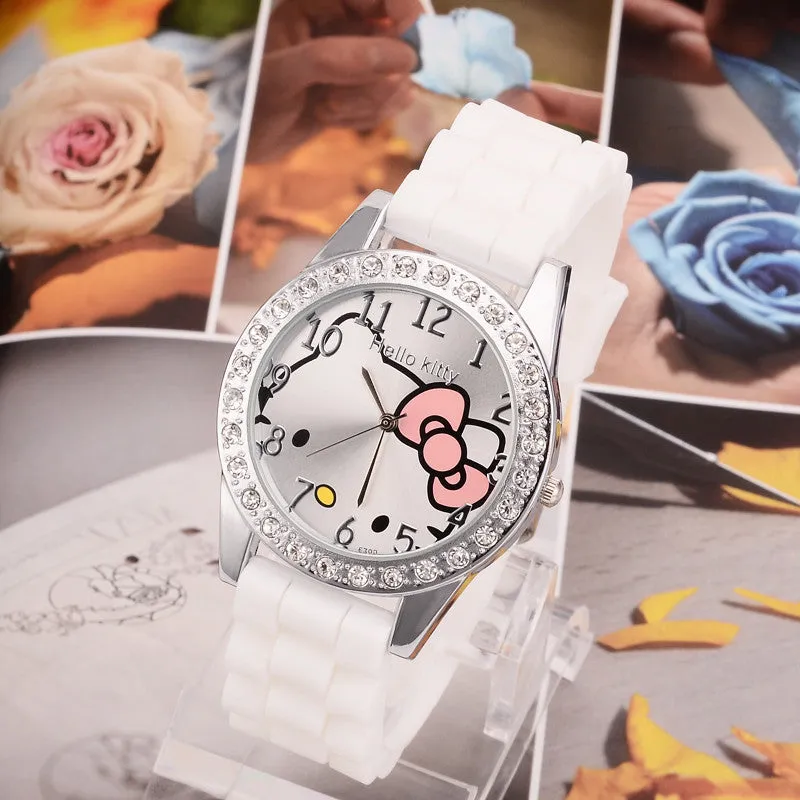 New Arrived hello kitty cartoon watches silicone girls kids quartz wristwatch women child mujer watches hot sale fashion relojes