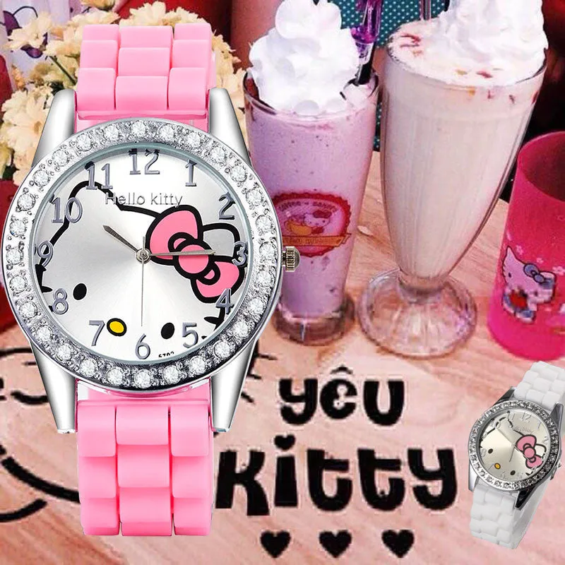 New Arrived hello kitty cartoon watches silicone girls kids quartz wristwatch women child mujer watches hot sale fashion relojes