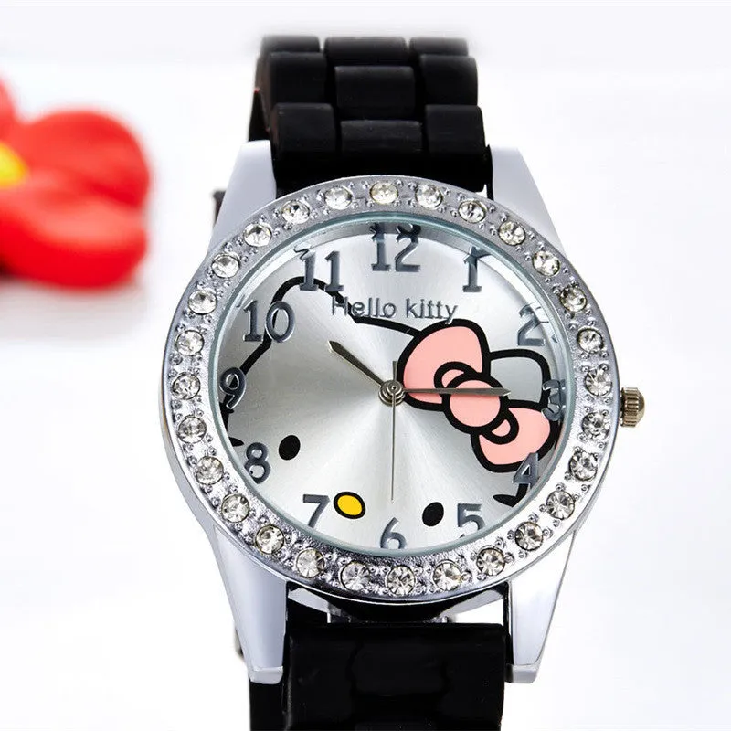 New Arrived hello kitty cartoon watches silicone girls kids quartz wristwatch women child mujer watches hot sale fashion relojes