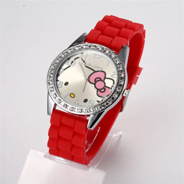 New Arrived hello kitty cartoon watches silicone girls kids quartz wristwatch women child mujer watches hot sale fashion relojes