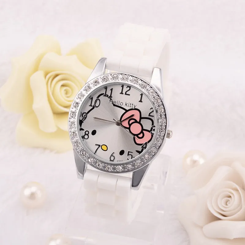 New Arrived hello kitty cartoon watches silicone girls kids quartz wristwatch women child mujer watches hot sale fashion relojes