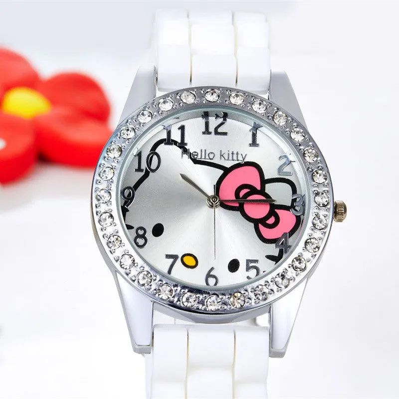 New Arrived hello kitty cartoon watches silicone girls kids quartz wristwatch women child mujer watches hot sale fashion relojes