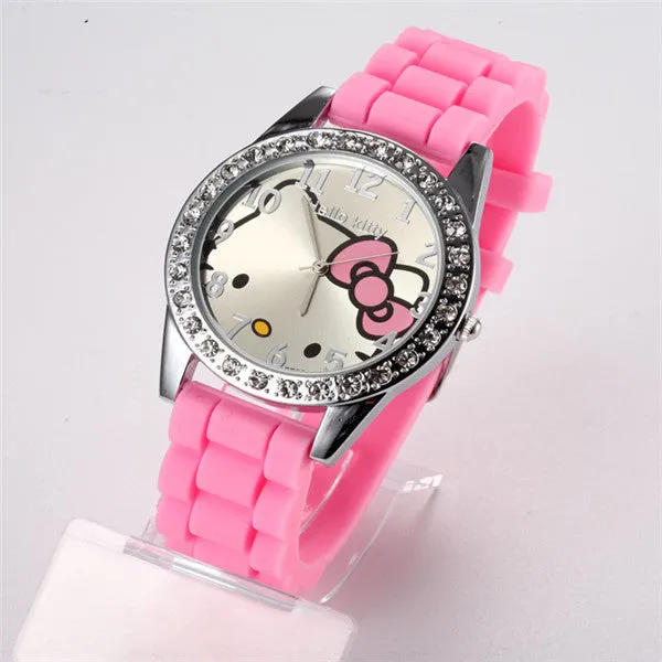 New Arrived hello kitty cartoon watches silicone girls kids quartz wristwatch women child mujer watches hot sale fashion relojes