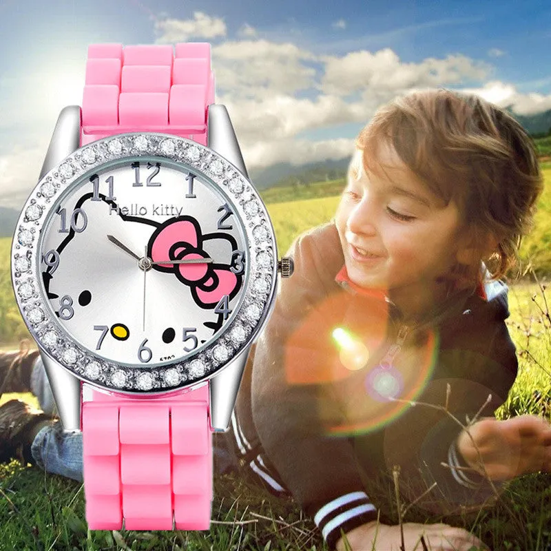 New Arrived hello kitty cartoon watches silicone girls kids quartz wristwatch women child mujer watches hot sale fashion relojes