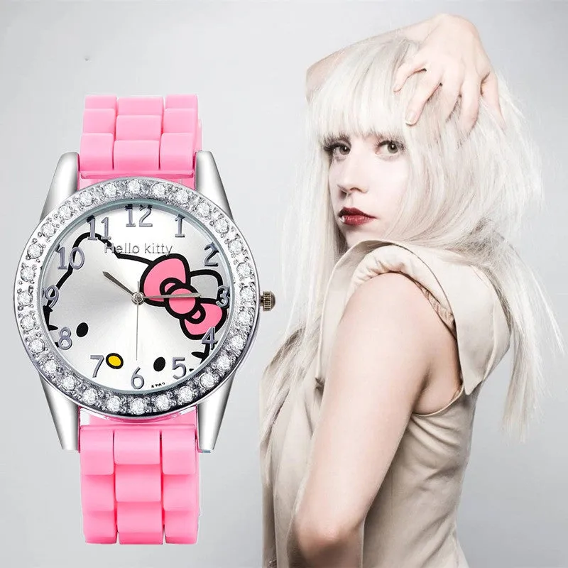 New Arrived hello kitty cartoon watches silicone girls kids quartz wristwatch women child mujer watches hot sale fashion relojes