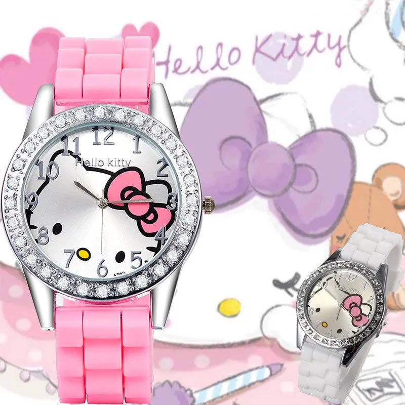 New Arrived hello kitty cartoon watches silicone girls kids quartz wristwatch women child mujer watches hot sale fashion relojes