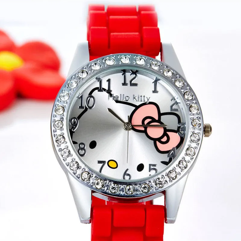 New Arrived hello kitty cartoon watches silicone girls kids quartz wristwatch women child mujer watches hot sale fashion relojes