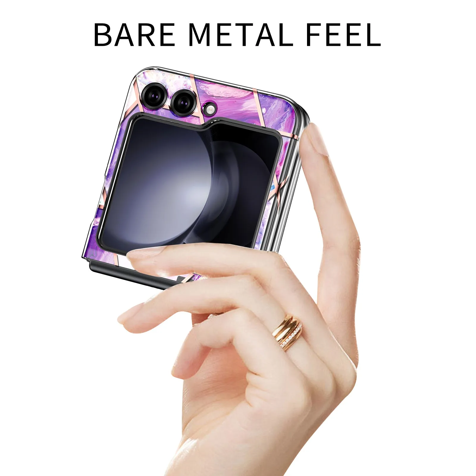 O Ozone - Case for Samsung Galaxy Z Flip 5 Full-Body Smooth Gloss Finish Marble Shockproof Bumper Stylish Cover (Purple)