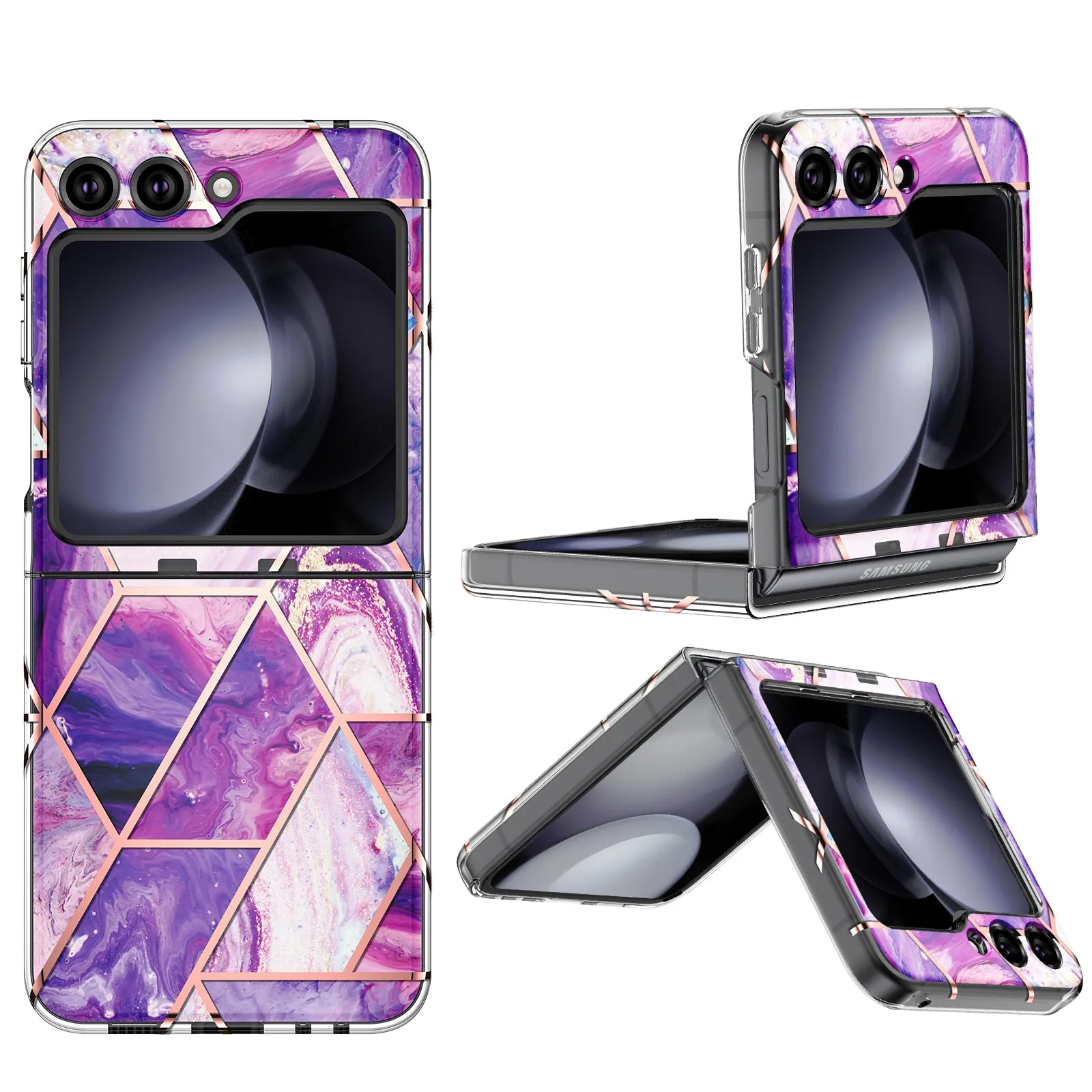 O Ozone - Case for Samsung Galaxy Z Flip 5 Full-Body Smooth Gloss Finish Marble Shockproof Bumper Stylish Cover (Purple)