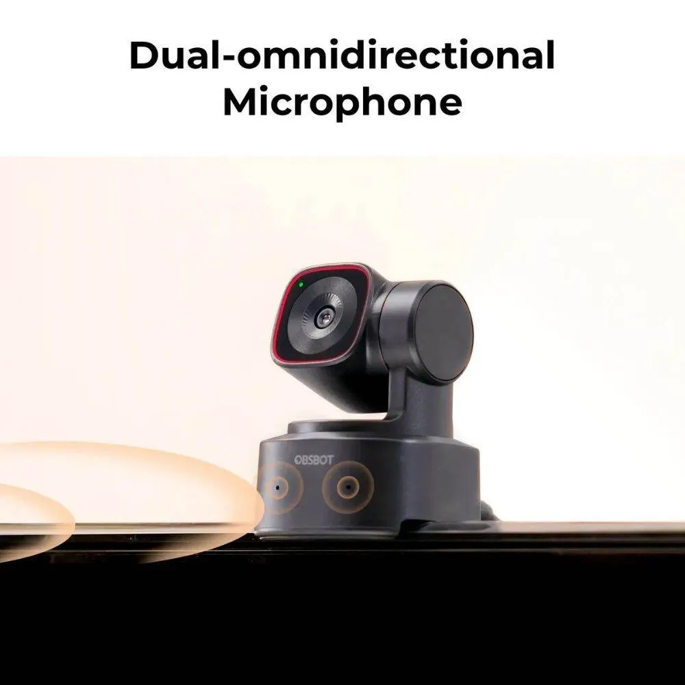 OBSBOT Tiny 2 Lite AI-Powered PTZ 4K Webcam with Intelligent Subject Tracking, Auto Zoom, Dual Omnidirectional Microphone with Adjustable Noise Cancellation, 2-Axis Gimbal, and Supports Windows and macOS for Computers & Laptops